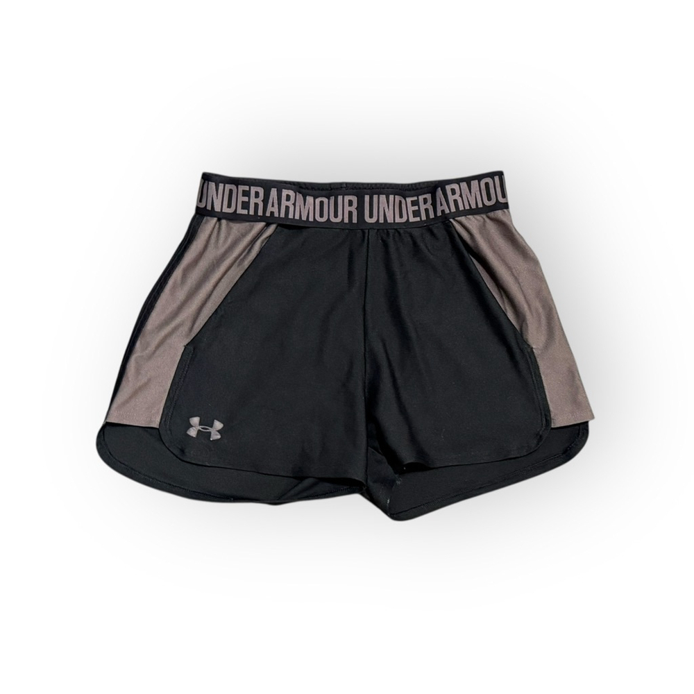 Under Armour Women’s Running Shorts Black/Gray/Purple Logo Sz S - Picture 2 of 6